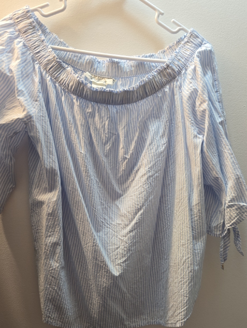 H&M Blue and White Striped Off-Shoulder Top